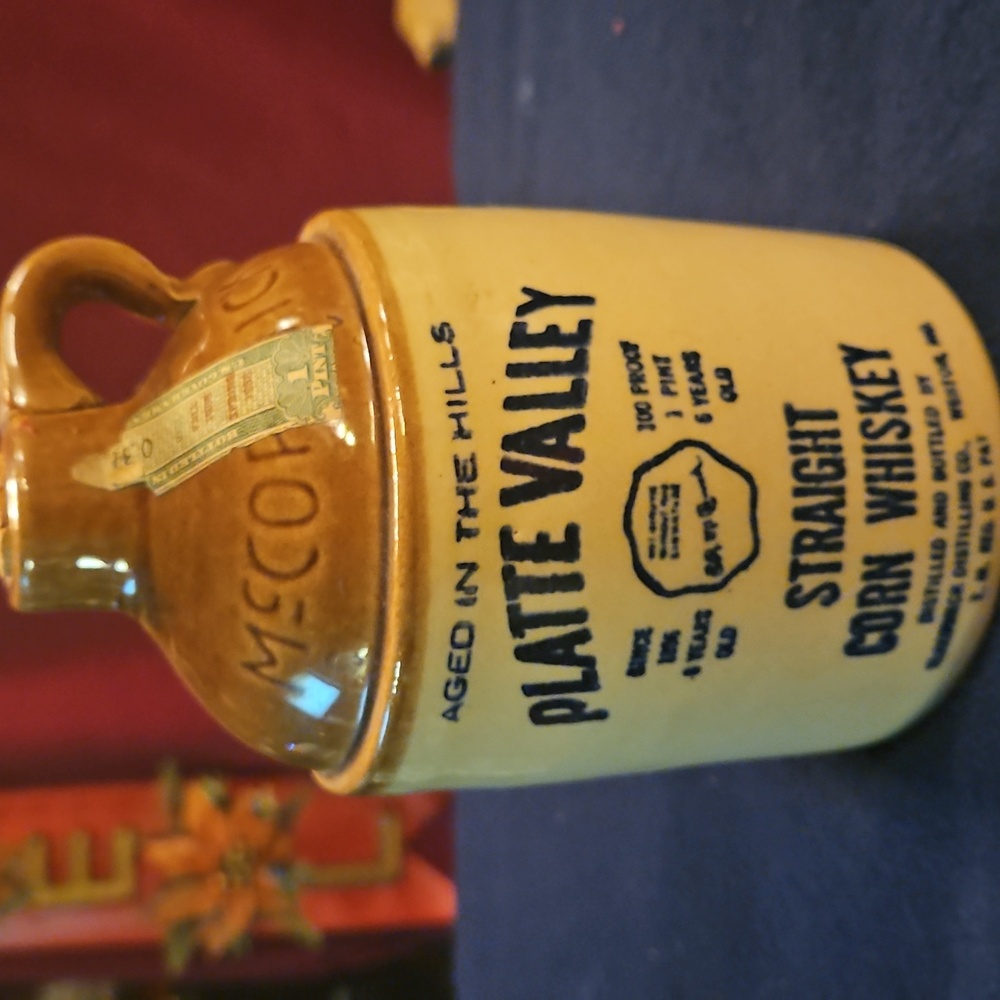 McCormick Whiskey Jug, "Aged in the Hills of Platte Valley", Liquor Bottle
